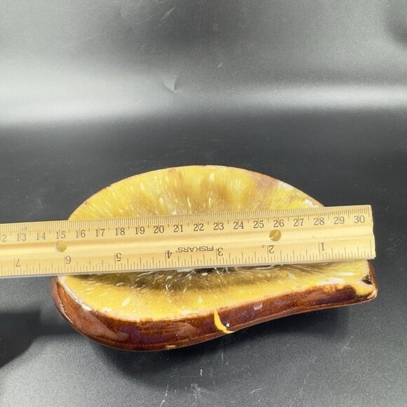 Vintage Mid Century Ceramic RedWare Pottery Ashtray Dish Brown Yellow Drip Glaze - Picture 3 of 13